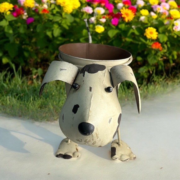 Rustic Garden Puppy Dog Planter Flower Pot Holder Coil Bobblehead & Tail - Tan - Picture 2 of 11